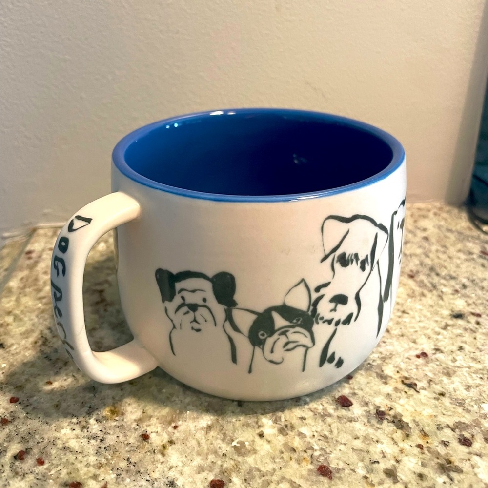 Anthropologie “Dog Person” Blue and White Dog Illustration Mug 12oz